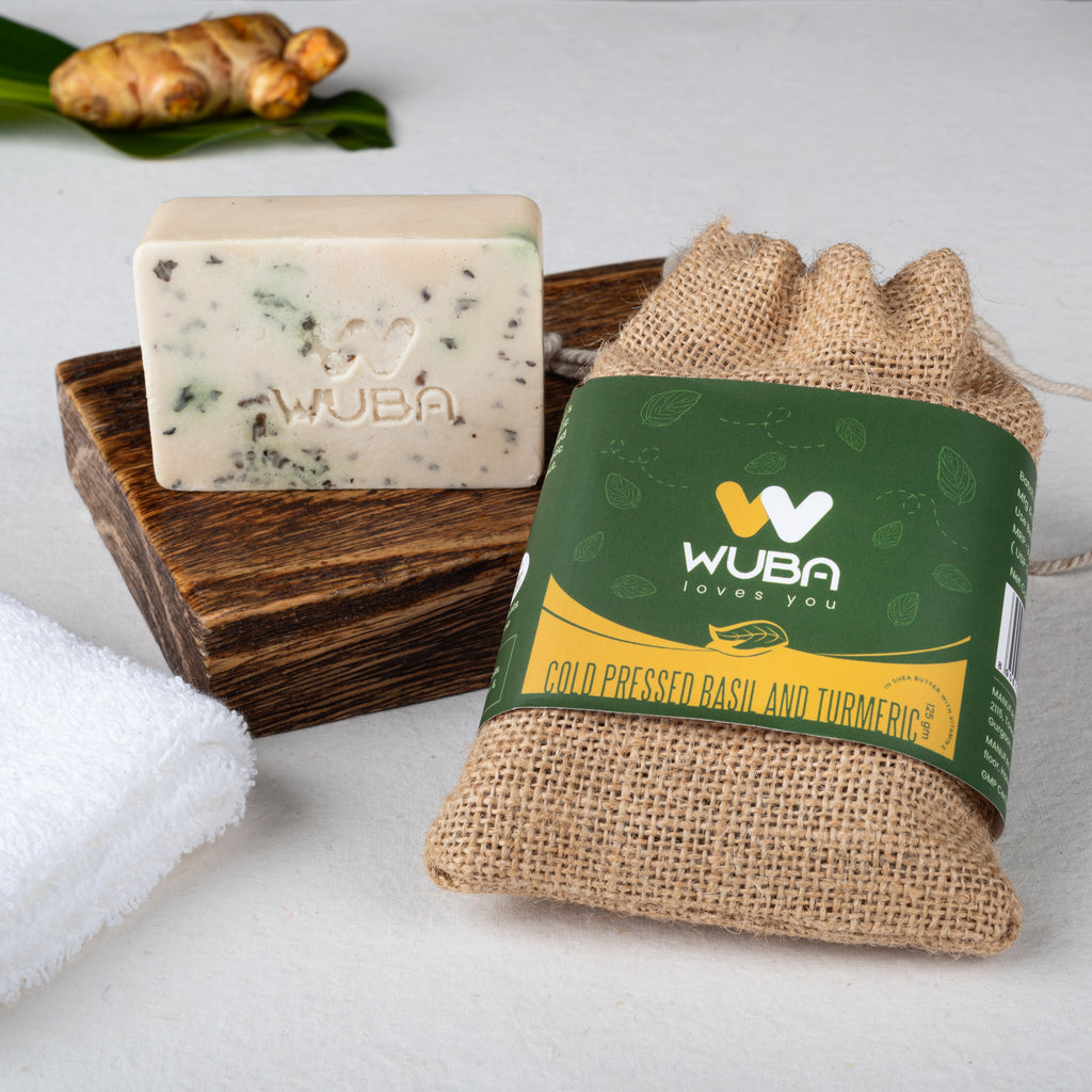 Cold Pressed Basil and Turmeric Soap in Shea Butter with Vitamin E - 125gm